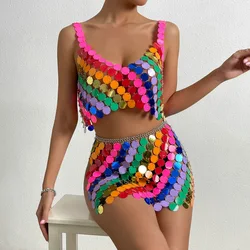 Sexy Colorful Glitter Sequins Camis Halter Body Chain for Women Female Hollow Out Skirt Bikini Bra Chain Nightciub Party Jewelry