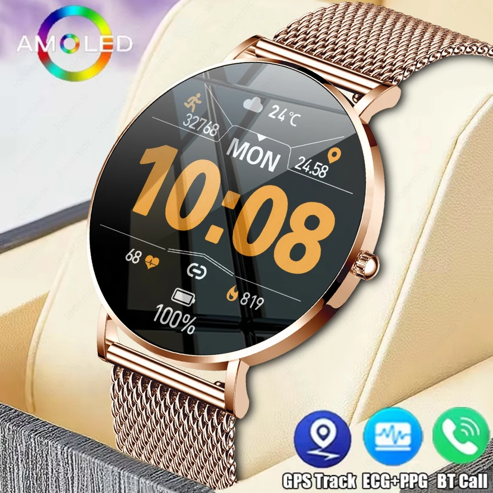 Neue ultradünne Smartwatch für Frauen, 1,36 Zoll AMOLED HD-Display, zeigt immer die Zeit an,