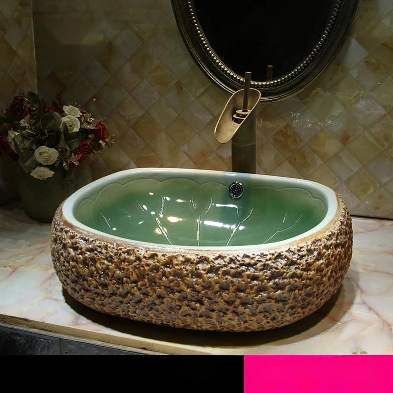 Chinese Ceramic Table Basin American Imitation Stone Bathroom Sinks Overflow Hole Household Balcony Outdoor Bathroom Washbasins