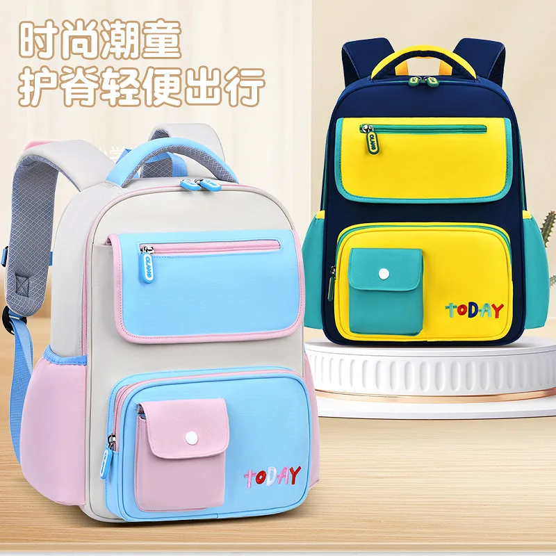 

Kids Cartoon Color-Blocked Backpack,School Bag for Elementary Students,Bookbag for Boys Girls,Durable Children Daypack