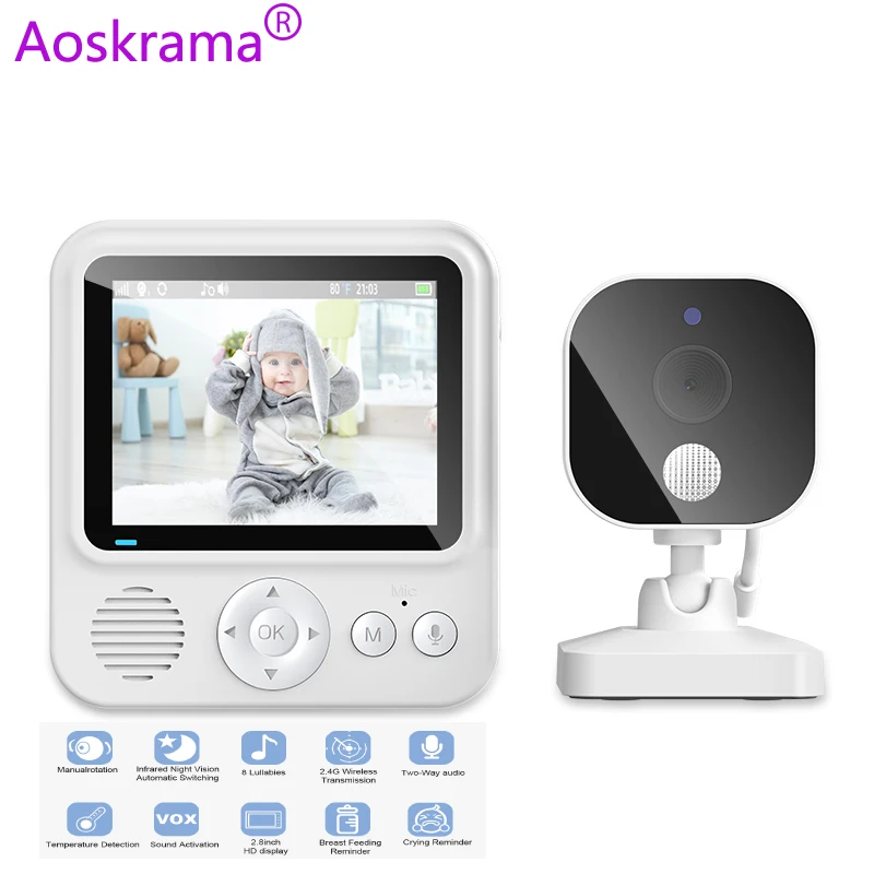 

Aoskrama 2.8 Inch Video Baby Monitor With Lullabies Two-way Night Vision Intercom Temperature Monitoring Babysitter Camera