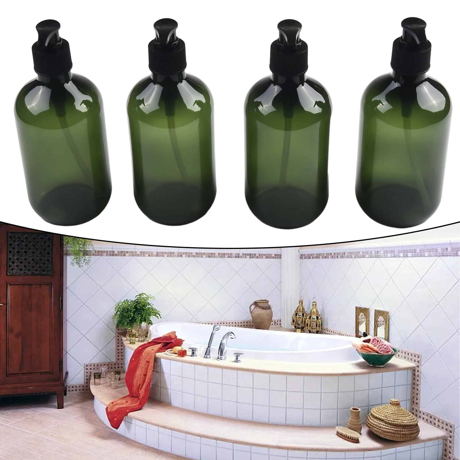 4pcs 500ml Bathroom Products Soap Dispensers Reusable Hand Pump Spray Bottle Portable Plastic Shower Green Brown Gel Shampoo