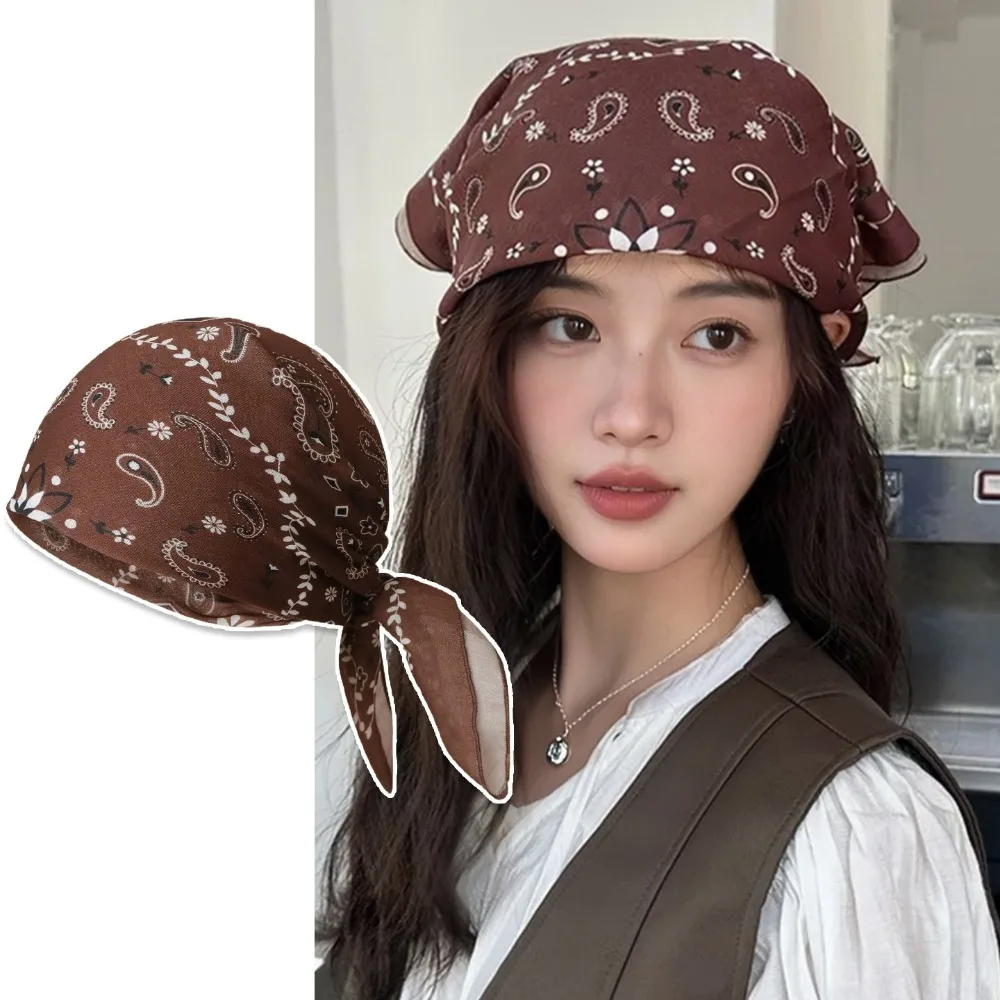 Y2K Cashew Flower Print Scarf Geometric Shape Spicy Girls Leopard Print Silk Scarf Korean Headband Small Square Scarf