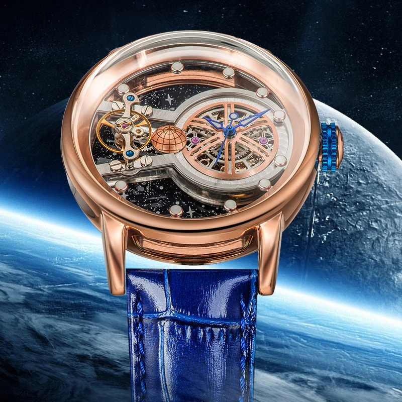 Hanboro Starry Sky Man Watch Automatische Mechanische Aarde Universum Waterdichte Horloges Voor Mannen Lichtgevende Klok Montre Homme Luxe