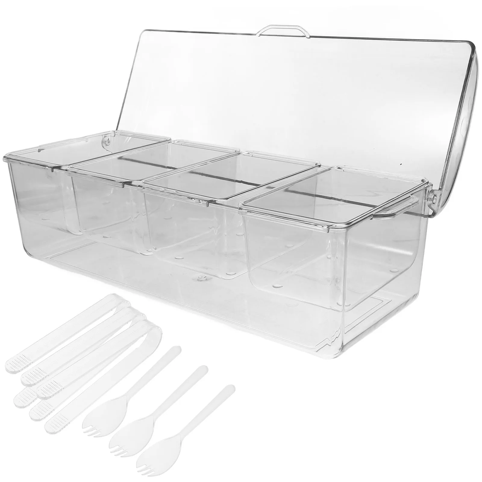 

1Set Salad Bar Container Clear Chilled Food Storage Box for Picnics Parties Bbqs Condiment Server Tray Portable Organizer