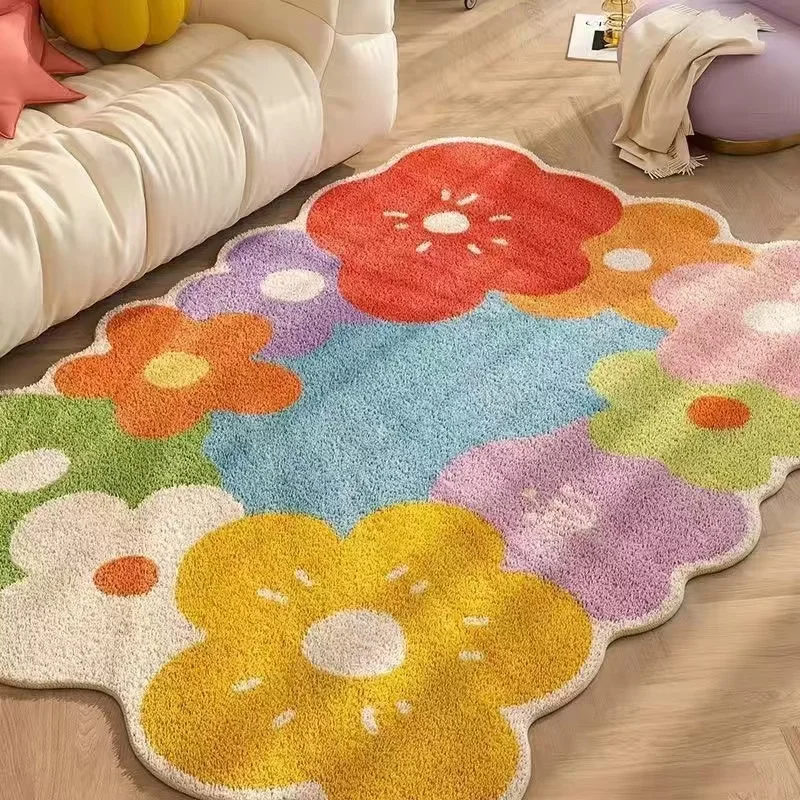 Decorative Home Flower Carpet Large Area Colorful Living Room Flower Thickened Decoration Rug Non-slip Washable Floor Mat