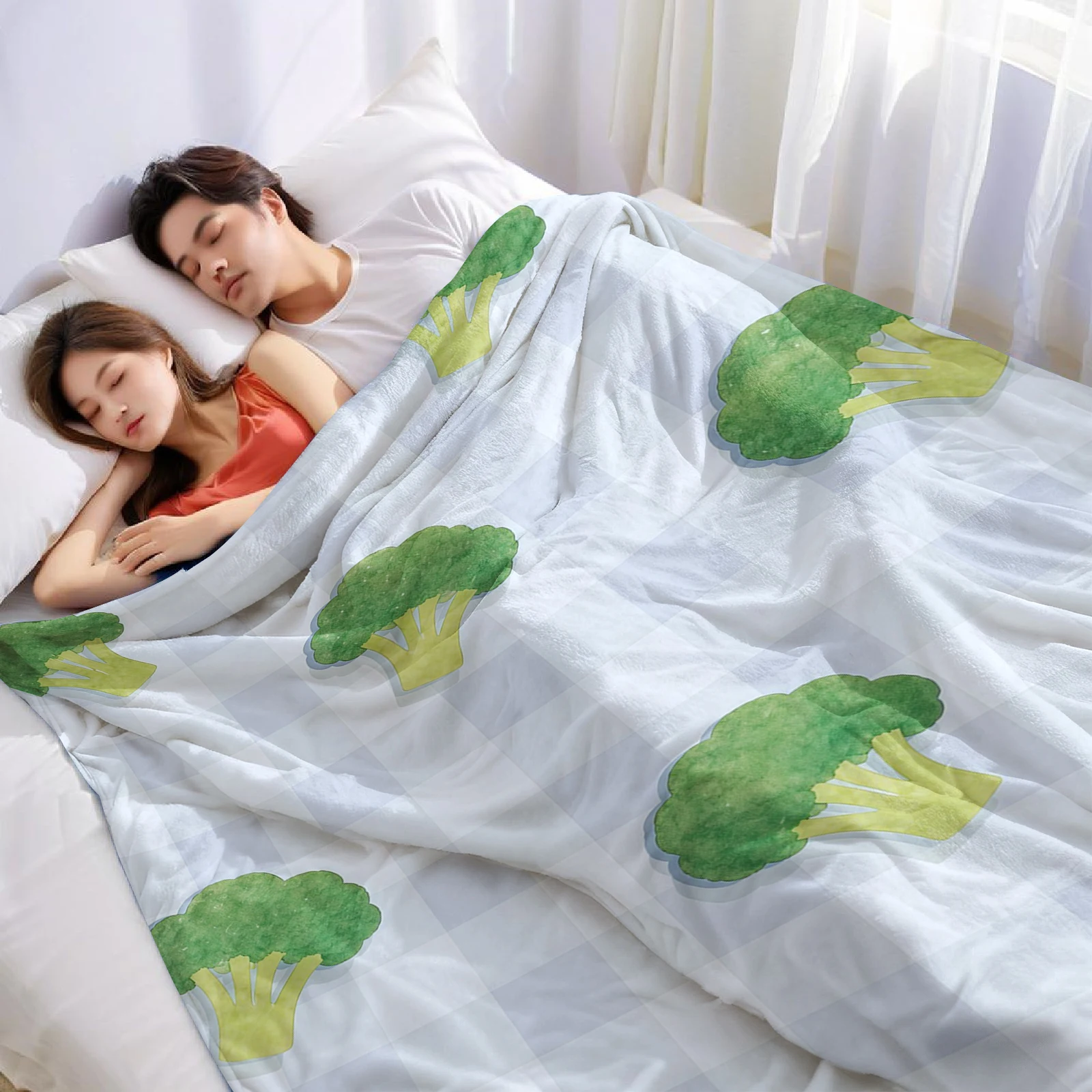 Broccoli Grid Ultra Soft Sherpa Fleece Blanket Fluffy Warm Halloween Cozy Throw for Sofa Couch Bedroom Gift All season