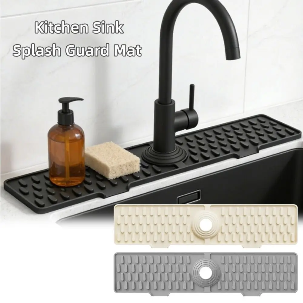 Silicone Splash Guard Mat Raised edges Splash-proof Basin Protector Mat 45cm Length Ajustable Size Faucet Sink Pad Kitchen Use