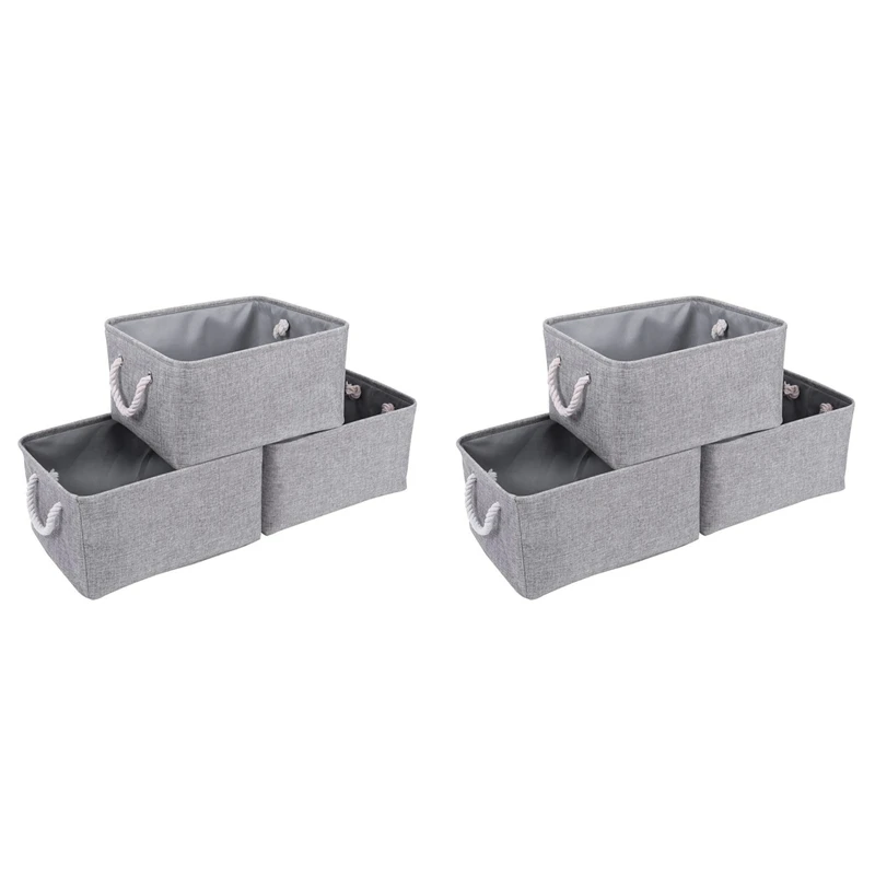 

6 Pcs Grey Basket Rectangular Storage Bins Baskets Linen Storage Organizing Basket For Nursery 15.7X 11.8X 8.3 Inch