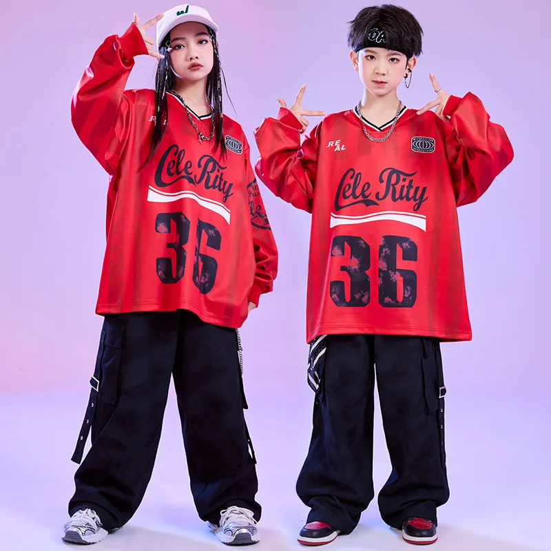 Kid Hip Hop Clothing Red letter Striped Sweatshirt Black Casual Tie Dye Cargo Pants for Girl Boy Jazz Dance Wear Costume Clothes