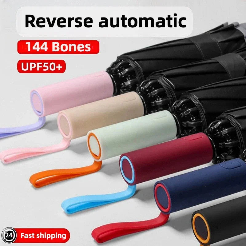 Windproof Reverse Automatic Folding Car Umbrella, 144 Bone Stormproof, UPF50+ UV Protection Sun & Rain Umbrellas for Men Women