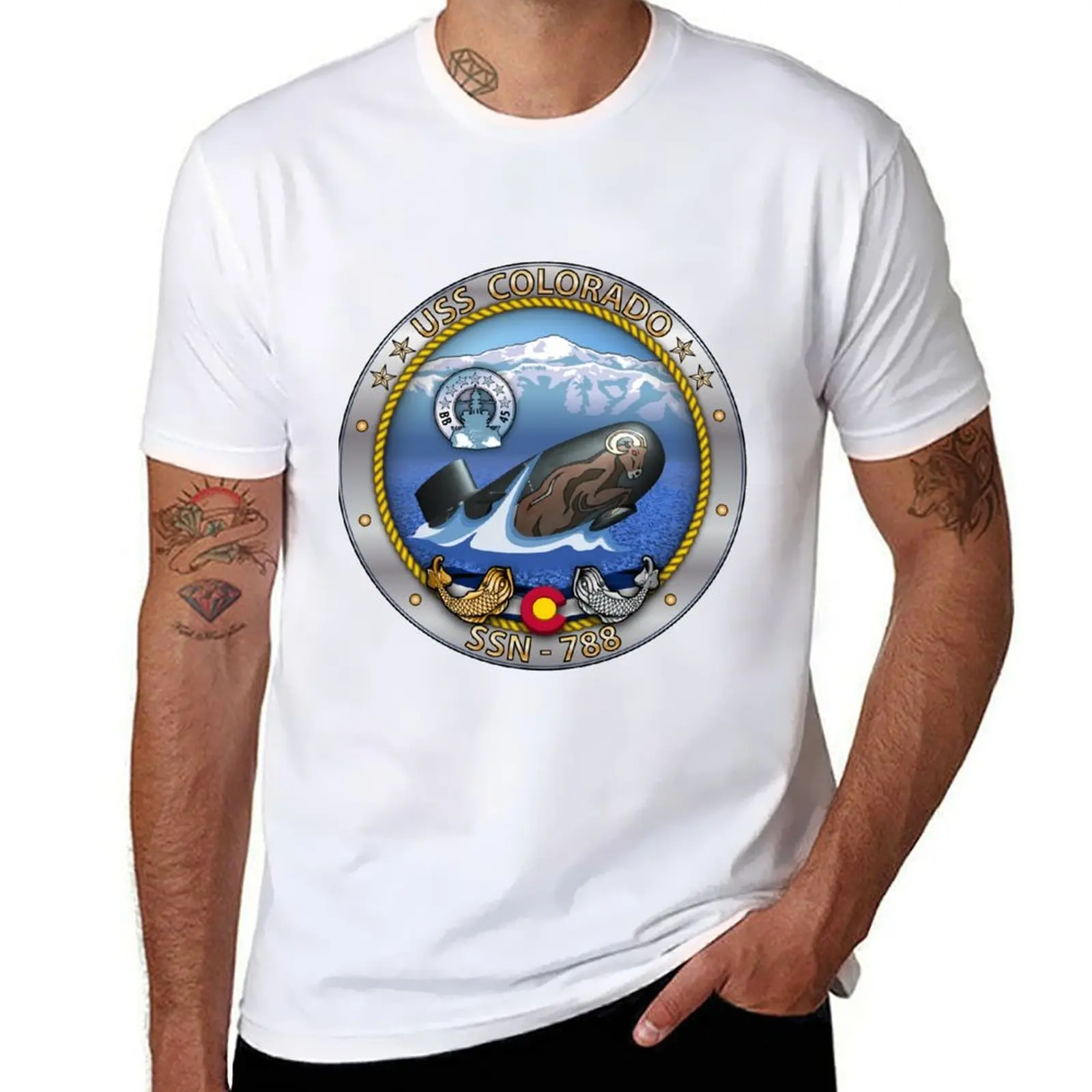 

USS 100% shirt Colorado men heavy t t T-Shirt shirt man SSN-788 t Crest cotton man shirt cotton cotton