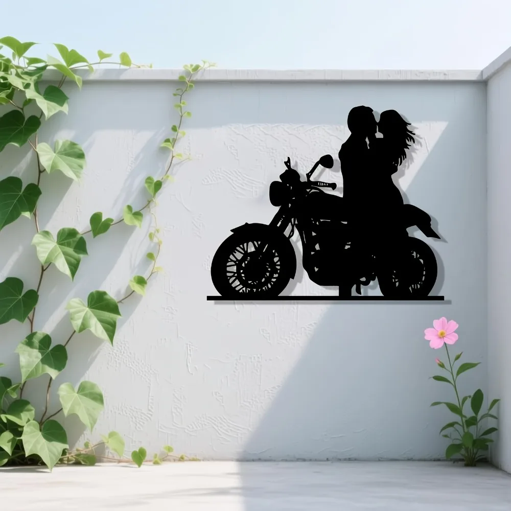 1pc Romantic Couple Motorcycle Metal Wall Art, Elegant Iron Rider Statue Weatherproof for Indoor Outdoor, Valentine Wedding Anni view 5