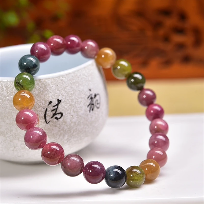 8.4MM Natural Tourmaline Bracelet String Charms Handmade Fortune Energy Mineral Woman Amulet Jewelry Gift 1PCS