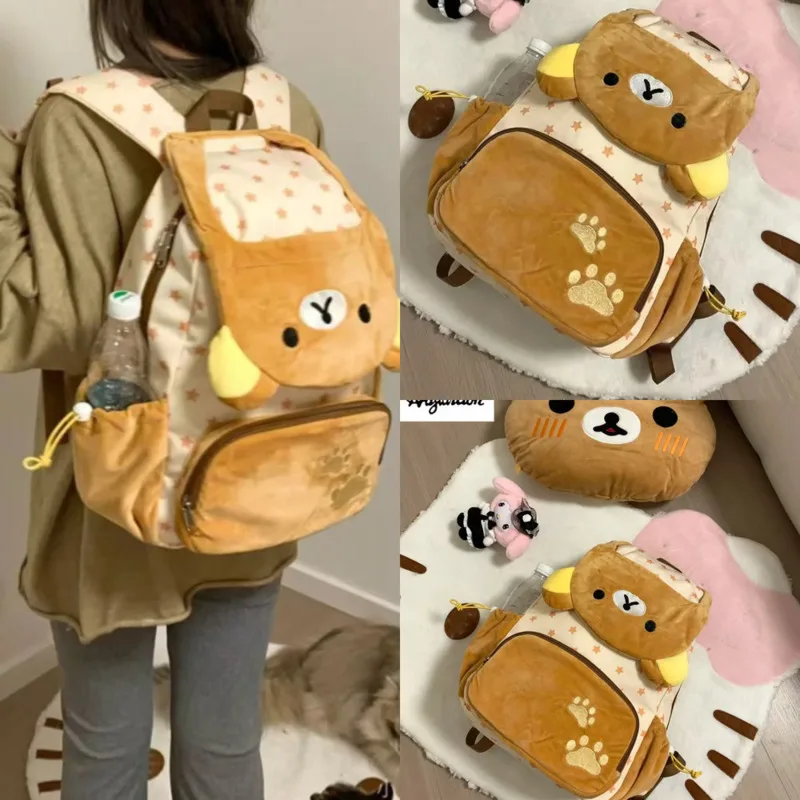 

Rilakkuma Backpack Vintage Nylon Backpack Y2K Kawaii Bag Japan Lolita Zipper Splicing Montage Girl Student High Capacity Bag New