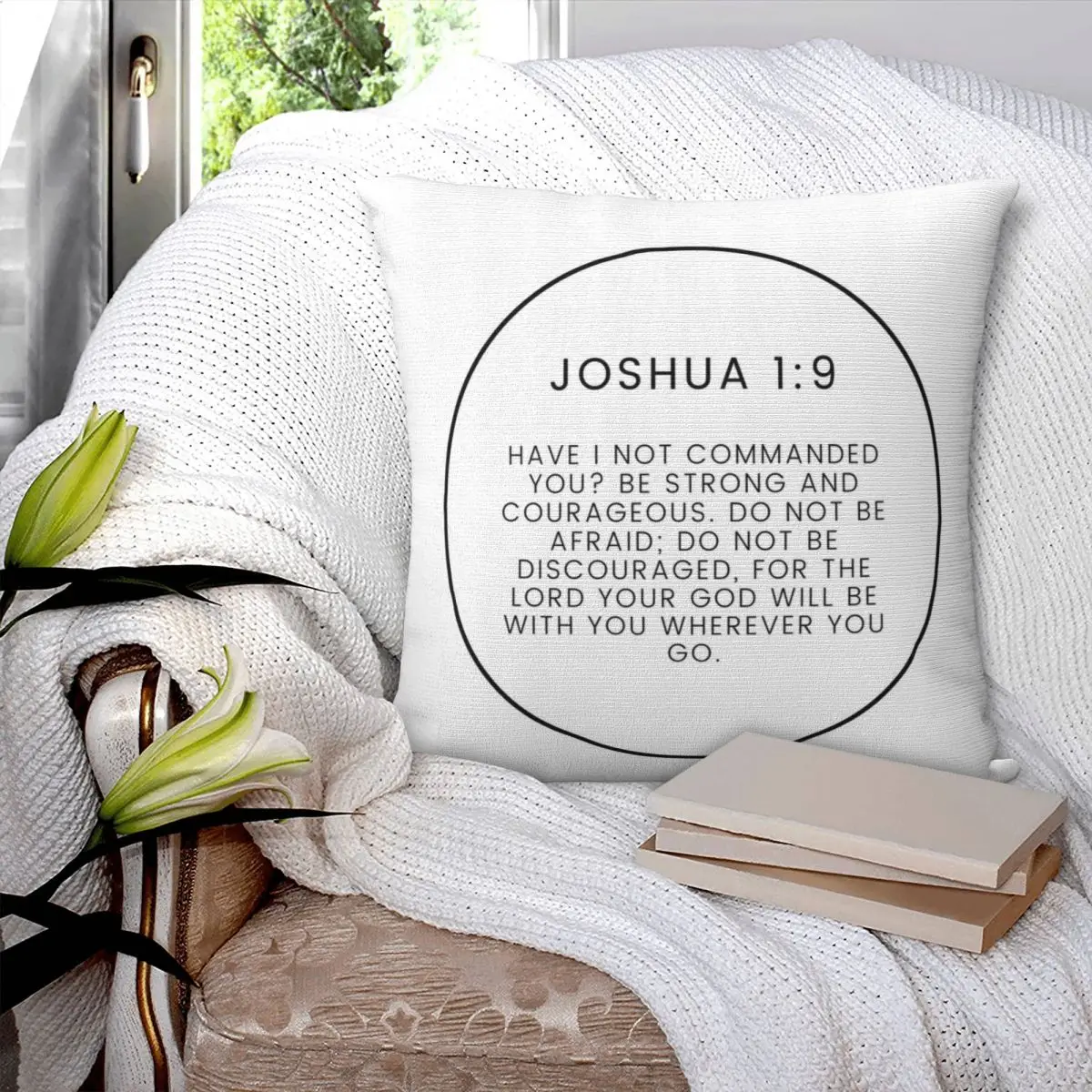 

Joshua 1 9 Minimalist Circle Bible Verse Square Pillowcase Pillow Cover Zip Decorative Comfort Throw Pillow for Home Bedroom