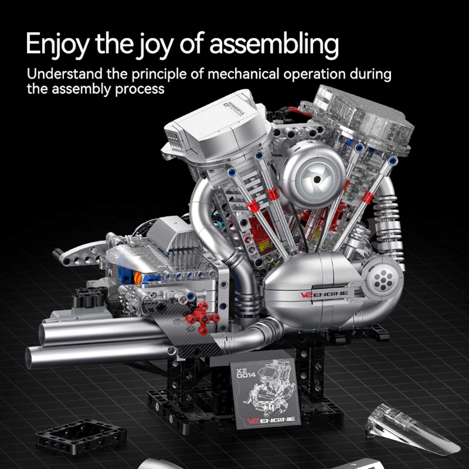 XZ0014 Classic Motorcycle V2 Engine 867pcs Small Granule Building Block Assembly Model DIY Educational Toy for Christmas Gifts