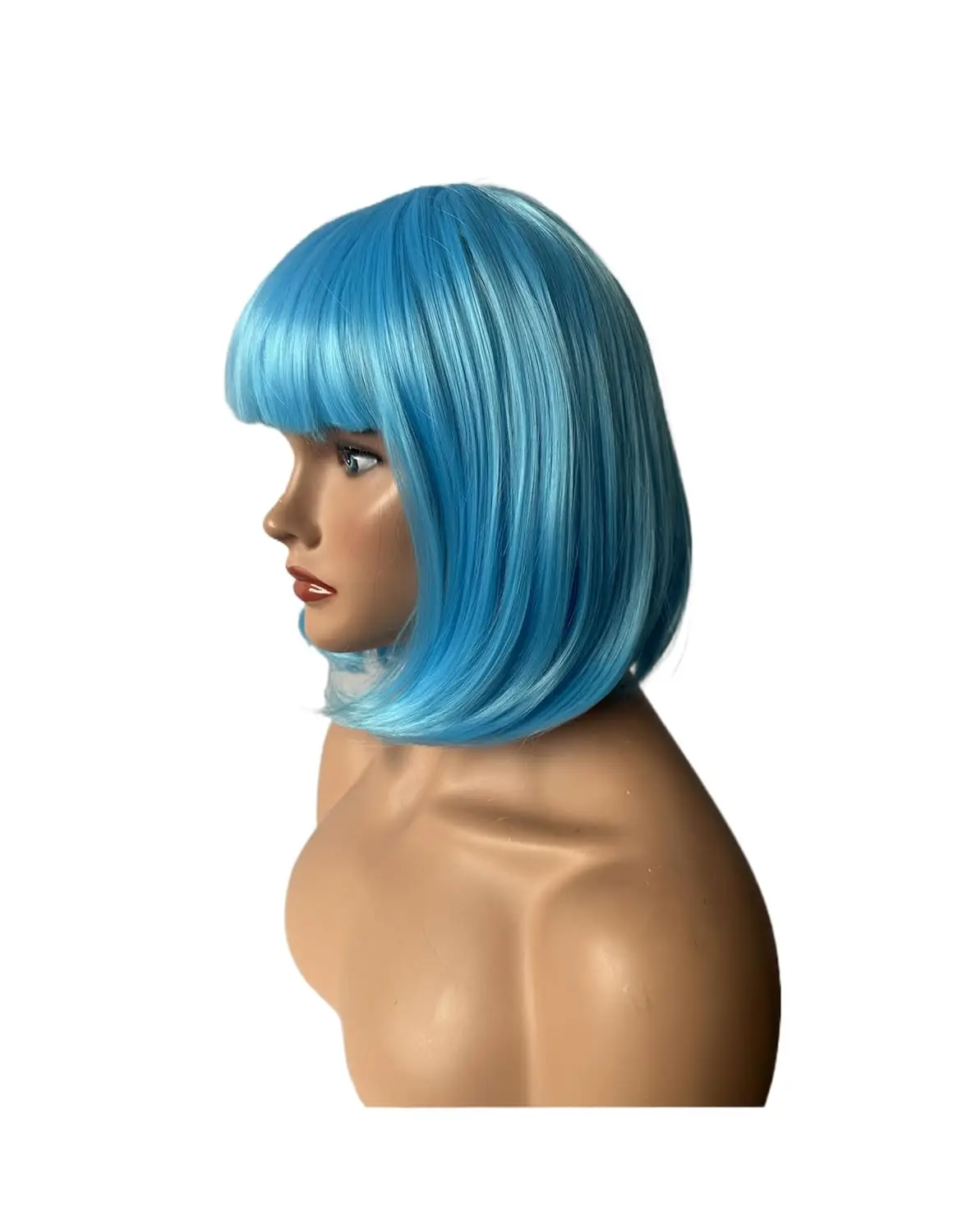 Women's Bob Cut Sky Blue Straight Synthetic Fiber Cosplay Wig for Parties, Performances, and Fashionable Short Hairstyles