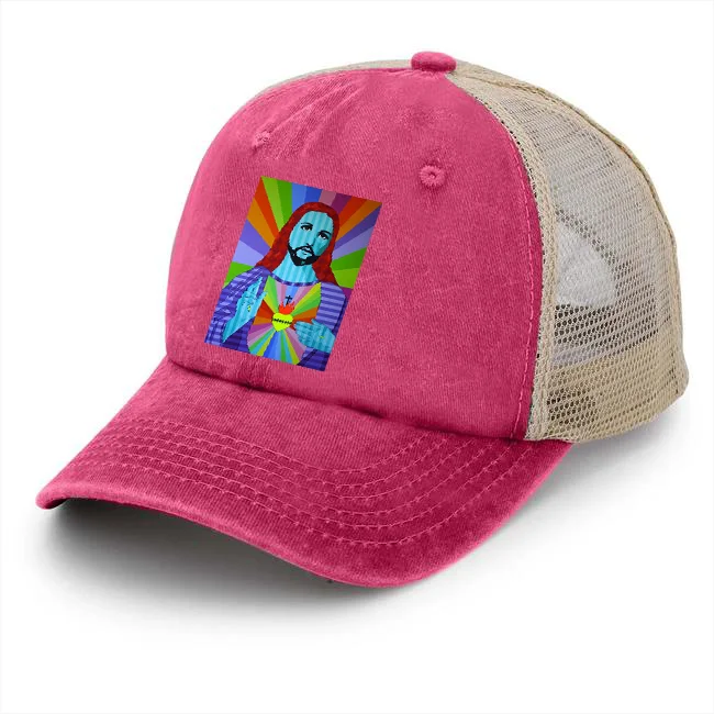 قبعة بيسبول شبكية مطبوعة من Jesus Avatar قابلة للتعديل، للرجال والنساء، هدية رياضية للسفر والتخييم والعطلات، باللون الأحمر الوردي #1