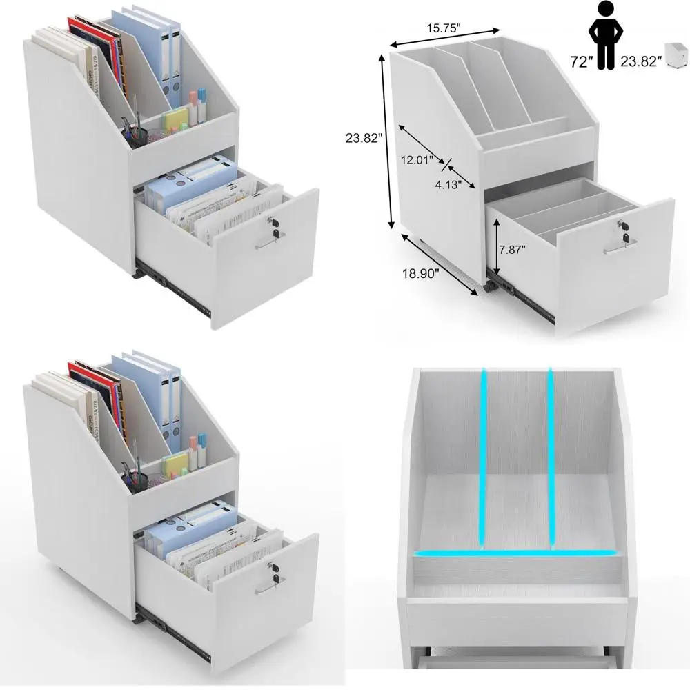 

White Wooden Lockable Mobile File Cabinet for Home Office Desk Storage