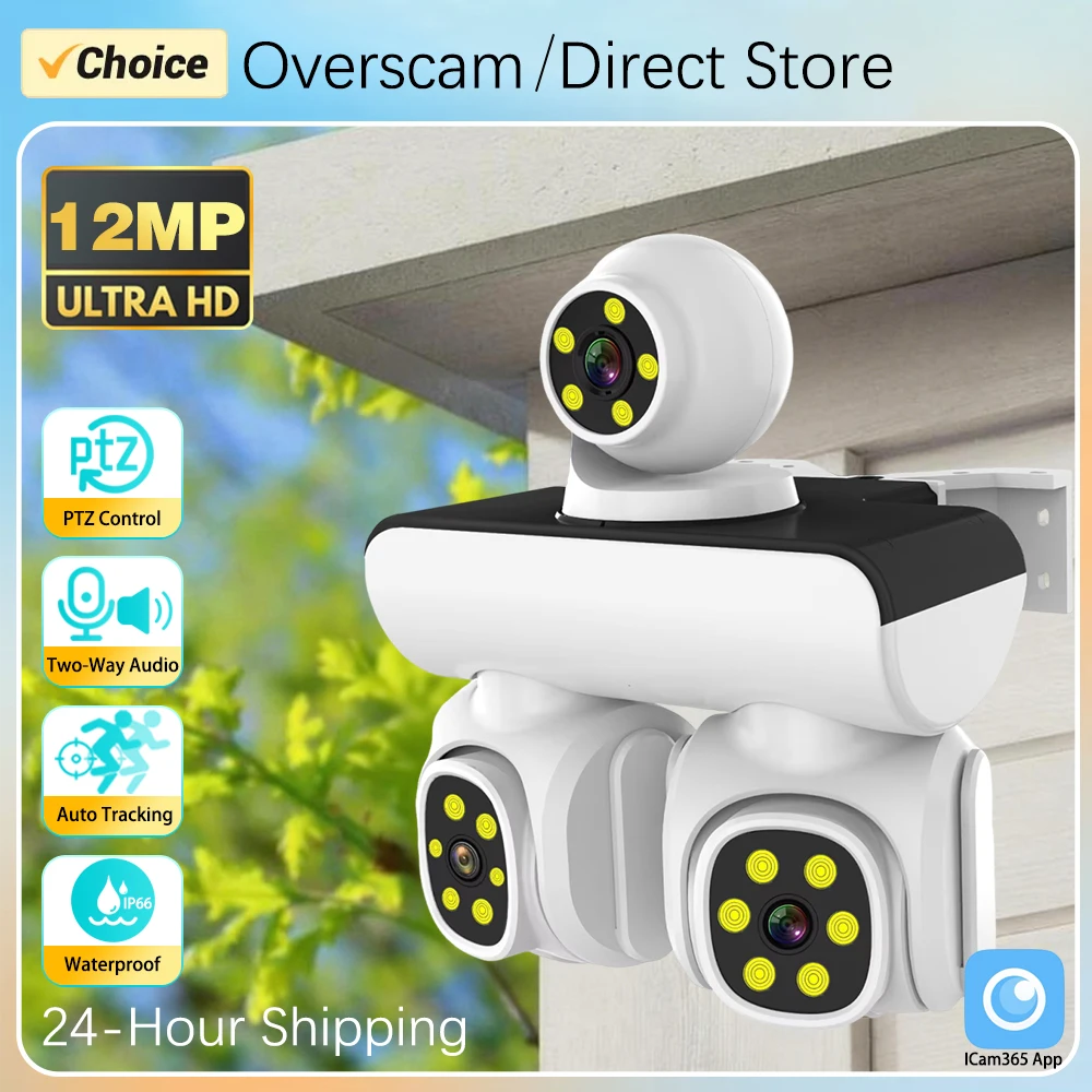 4k 15MP WiFi IP Camera Outdoor Three Lens Panoramic View PTZ IP Cam Human Detection Security Protection CCTV Video Surveillance