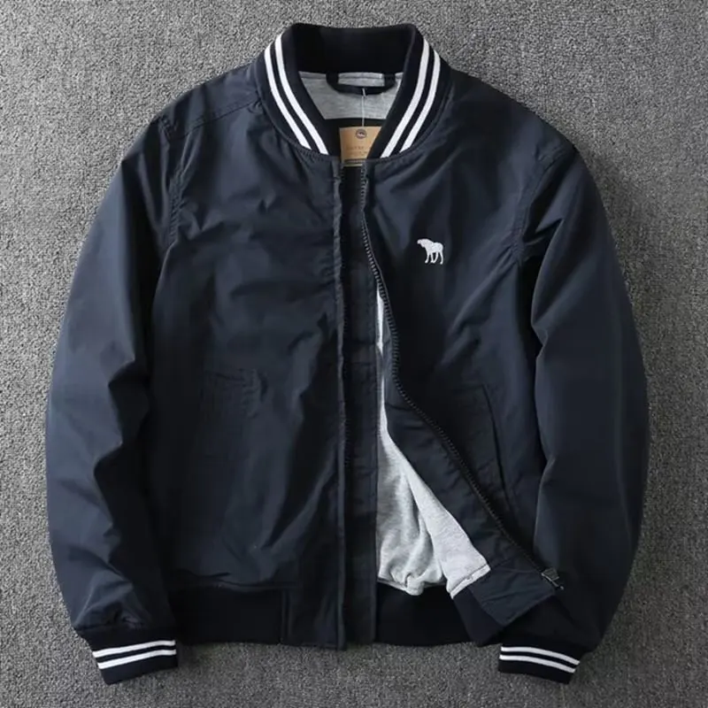 Spring Autumn Men's Stand Up Collar Bomber Lapel Baseball Jacket Workwear Solid Baseball Uniform Coat Windbreaker