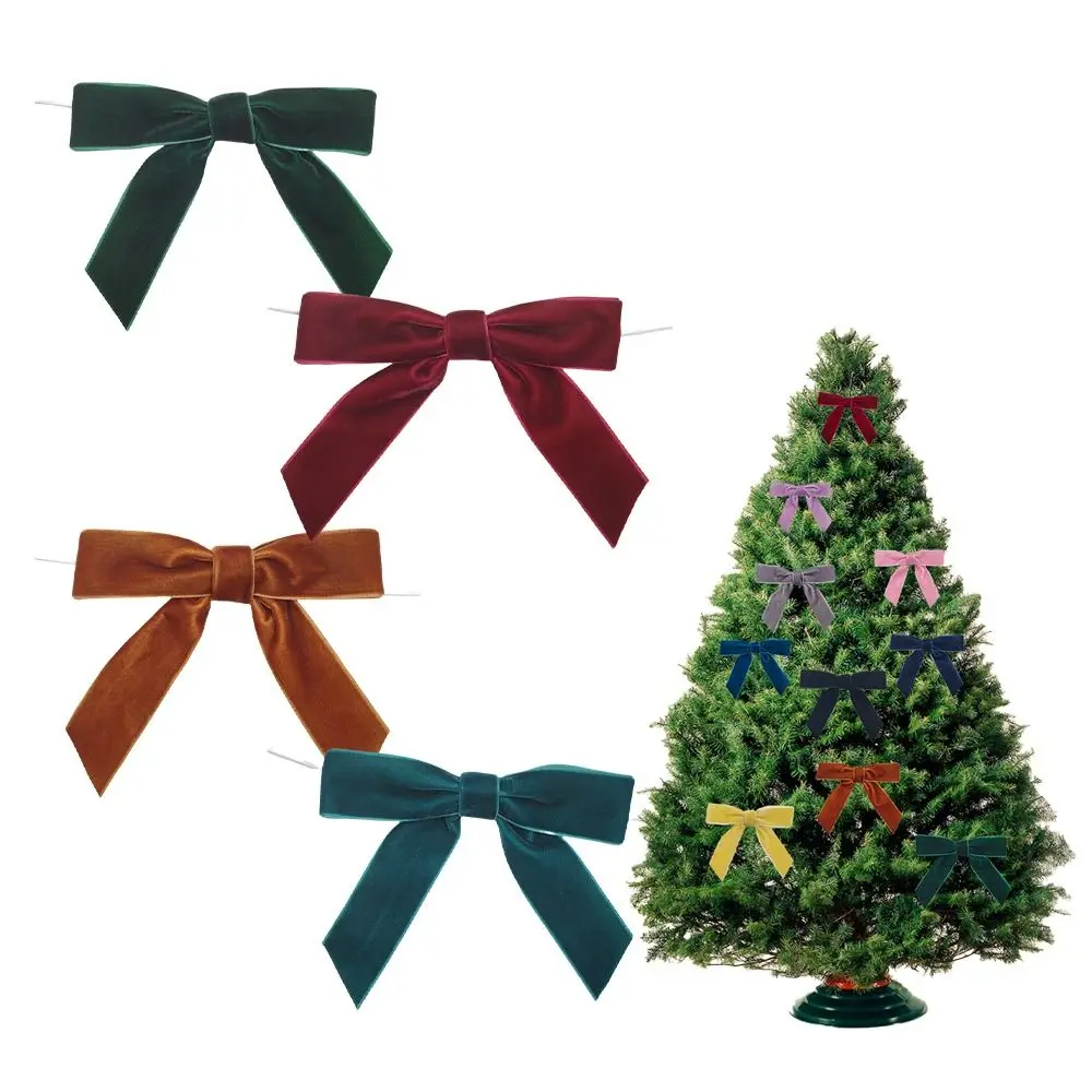 6pcs Velvet Christmas Bows Red Green Brown 4.72