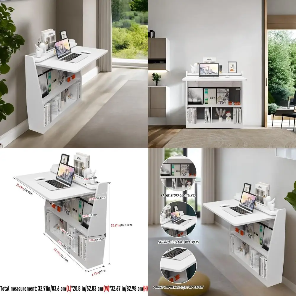 

Wall-Mounted Wooden Folding Desk with Storage for Compact Spaces