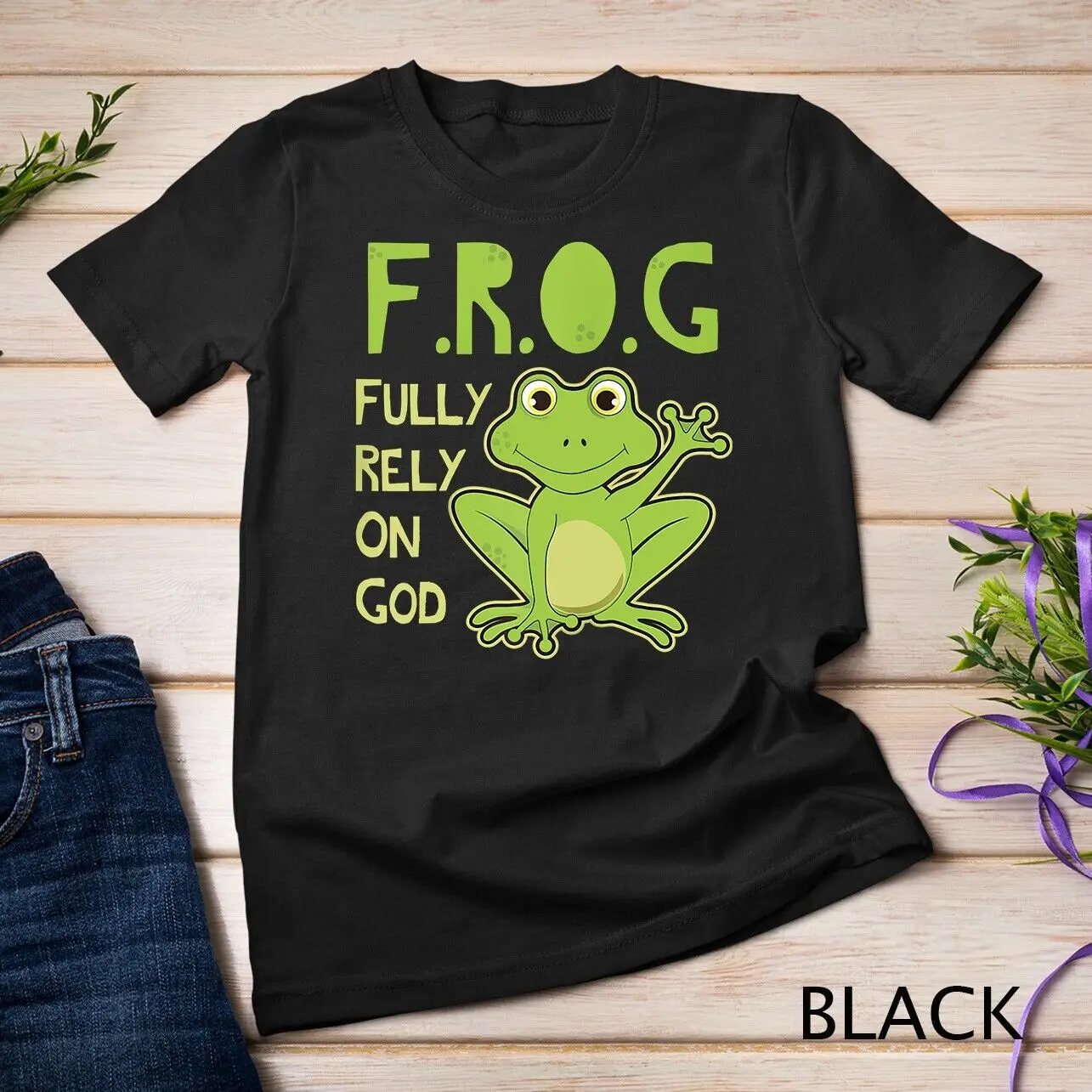 Fully Rely On God Christian Frog Lover FROG Gift Idea Raglan Unisex T-shirt