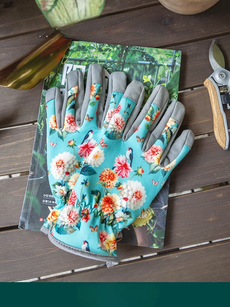 

Утолщенные противоскользящие дышащие женские перчатки с цветочным принтом для сада и леса