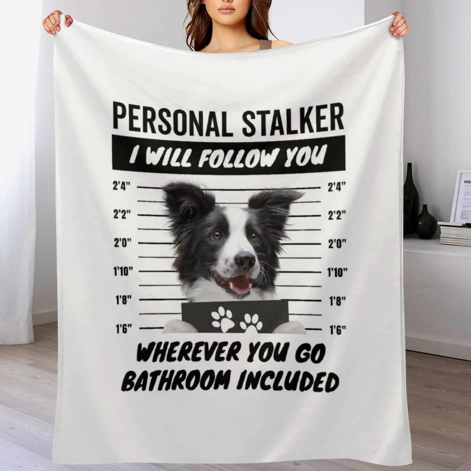 Personal Stalker Dog a?? Black and White Border Collie Throw Blanket Nap Flannel Blankets