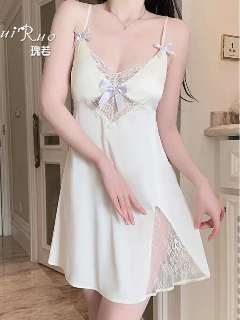 مثير الدانتيل شبكة القوس بلون عارية الذراعين العميق الخامس الحمالات فستان بلا أكمام رغبة نقية فستان غير رسمي للمرأة أنيقة T2Y4