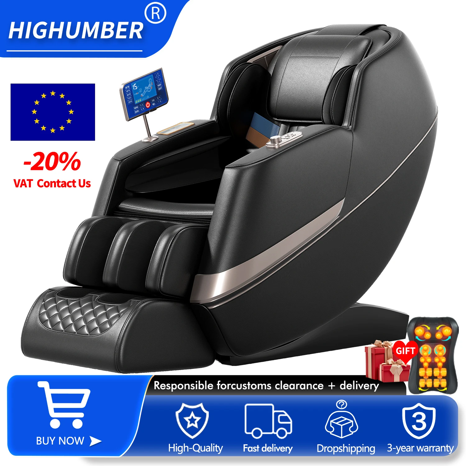 Massage Chair Full Body Recliner Zero Gravity Heat Shiatsu Massage Office Chair Sl Track Intelligent Body Detection Bluetooth