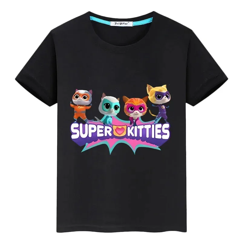 Super Kitties 100% Cotton T-Shirt Print Short Tops Cartoon pride tshirt y2k one piece boys Summer Anime Tees kids clothes girls