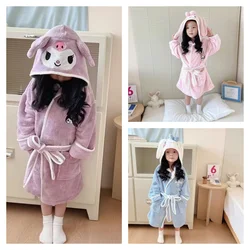 New Sanrio Kuromi‌ My melody Cinnamoroll‌ cartoon cute children's thickened water-absorbent quick-drying hooded bath warm robe