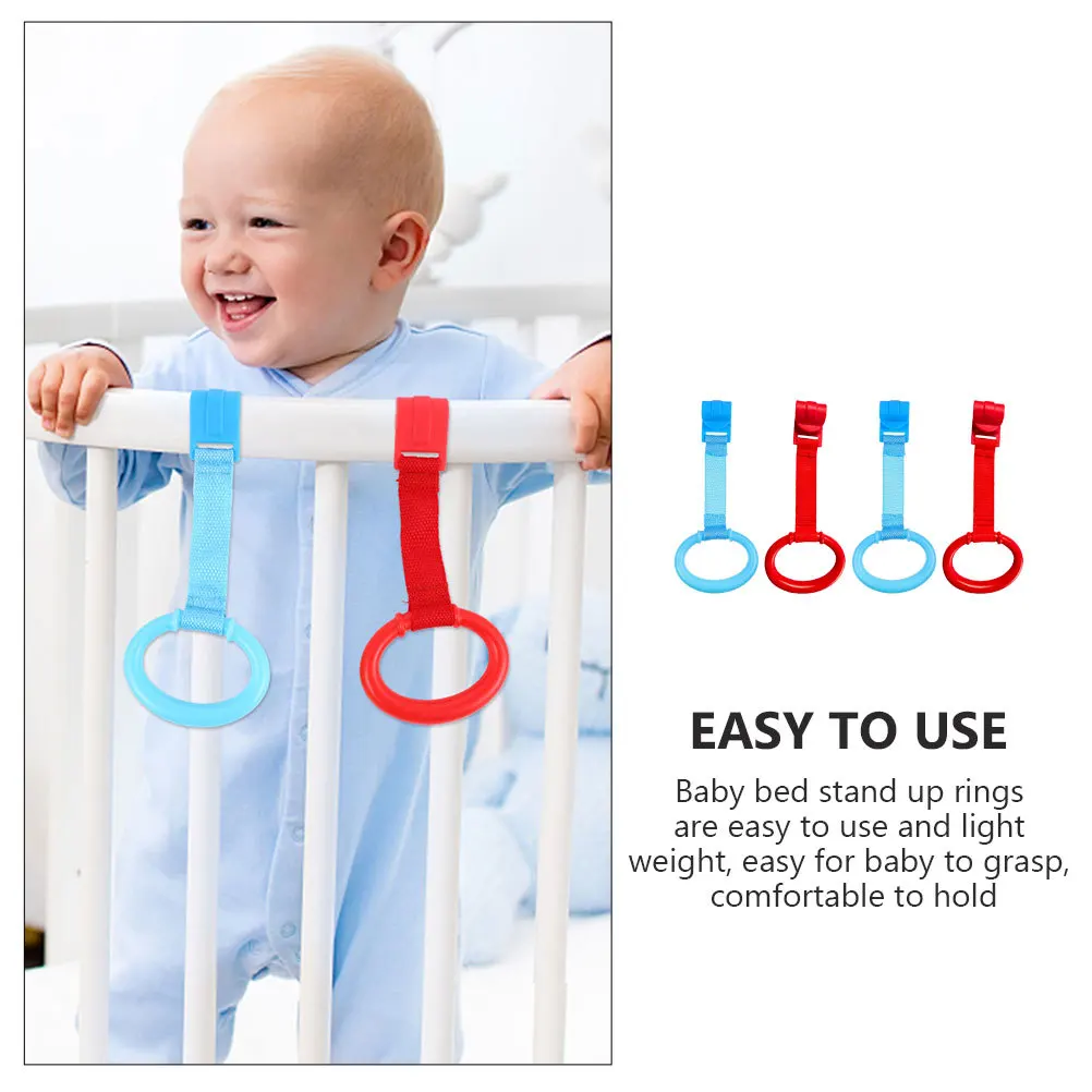 4Pcs Infant Krippe Pull Ringe Baby Stehen Unterstützen Griffe Bett Hängen Ringe Kleinkind Gehen Werkzeuge Baby Krippe Pull Ring