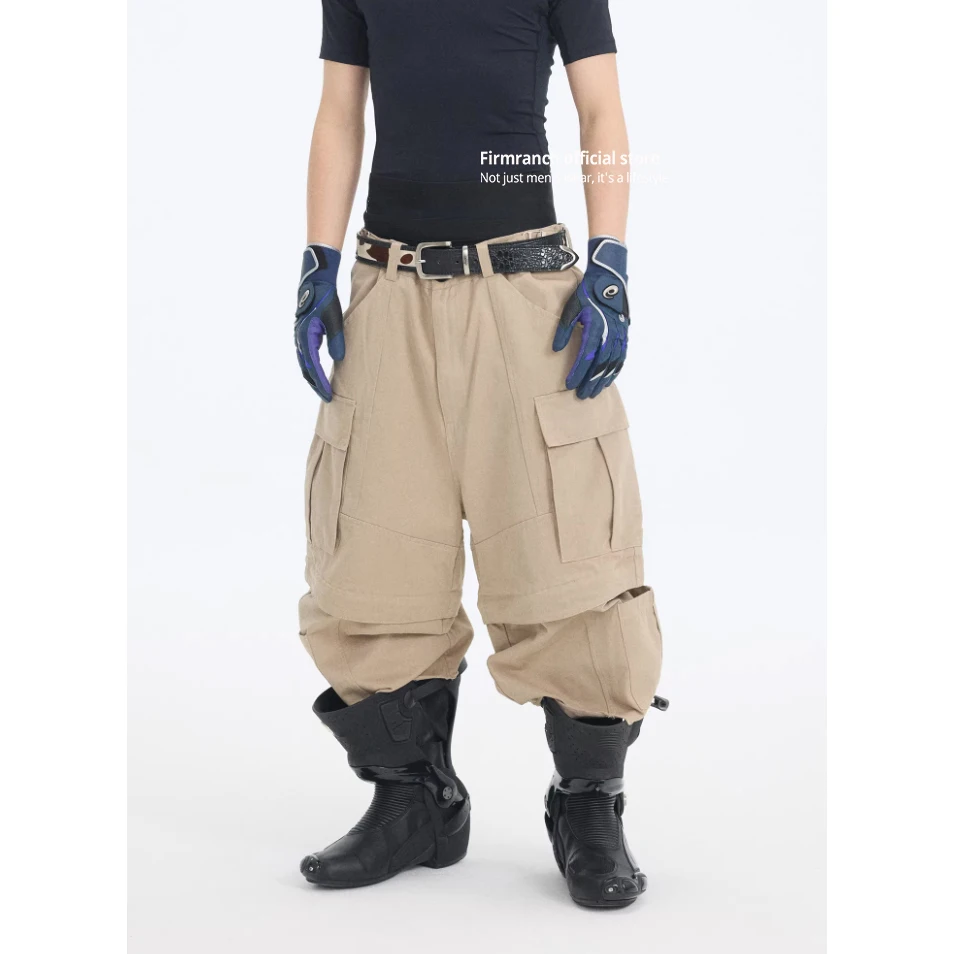 Firmranch Washed Cropped Camo Cargo 3/4 Pants with Tassels, Unisex Convertible Shorts For Men Women Baggy Detachable Trousers