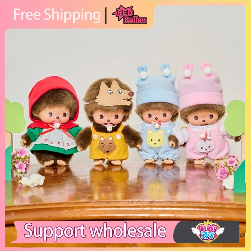 

В наличии оригинальная виниловая плюшевая кукла Monchhichi Little Red Riding Hood Big Bad Wolf Series, милая кукла, модный комбинезон, милый подарок