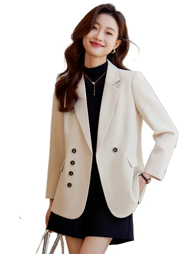 

Fashion Autumn Winter Women Ladies Blazer Beige Black Coffee Female Long Sleeve Solid Casual Loose Jacket Coat