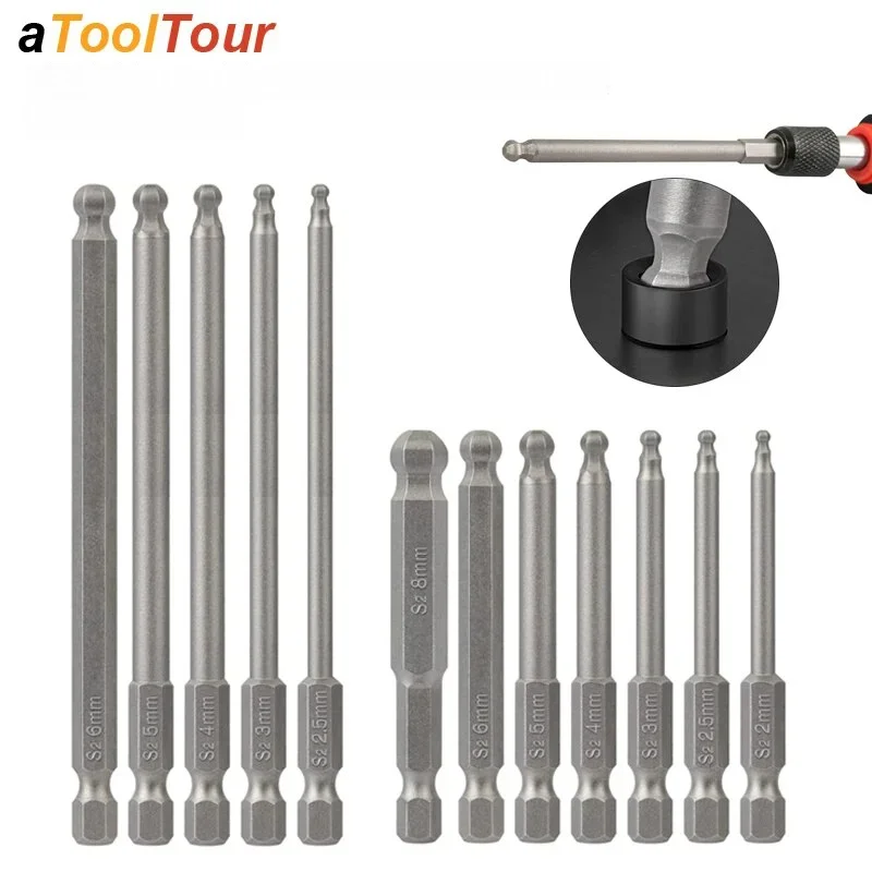 Ball End Hex Chave De Fenda Bit Set, Cabeça hexagonal magnética, Chave Allen, Chave métrica, Adaptador de ponta de broca, Precision Bat Tool