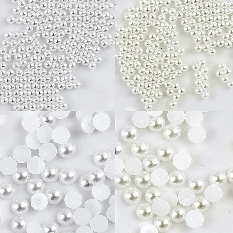 5000-10000PCS 1.5-5mm White Beige Round Ball Pearls Beads Nail Art Rhinestones Jewel Decorations Manicure Ornaments Accessories