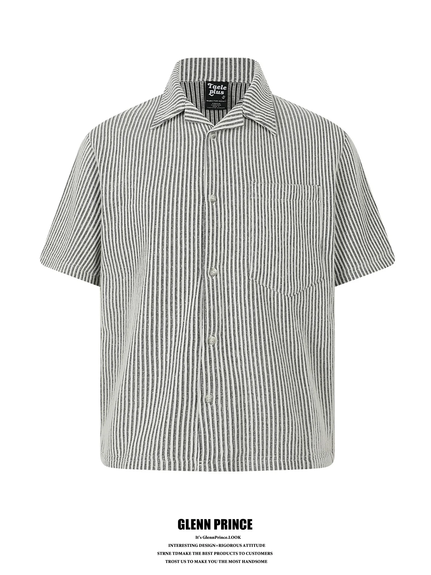 

GPstudio Italian Roman Stripe Cuban Collar Short Sleeve Men's Summer Cleanfit Versatile Commute Shirt Casual Loose Fit Polyes...