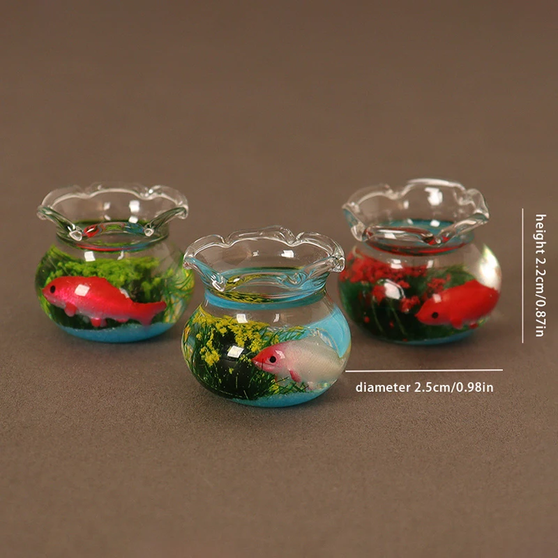 1/12 Dollhouse Simulated Glass Goldfish Bowl Dolls House Round Fish Tank Model Dollhouse Mini Furniture Decoration