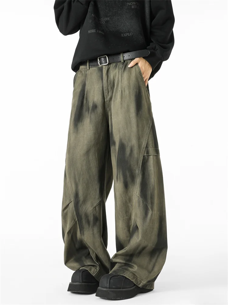 

Retro American Sle Men's Denim Jeans Waed out ape Knife Wide Leg Pleated Casual Long Trousers Trendy Streetwear