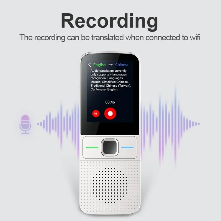 T10 Portable Smart Voice Translator with Touch Screen WiFi Enabled for 137 Online Languages Offline Instant Translation