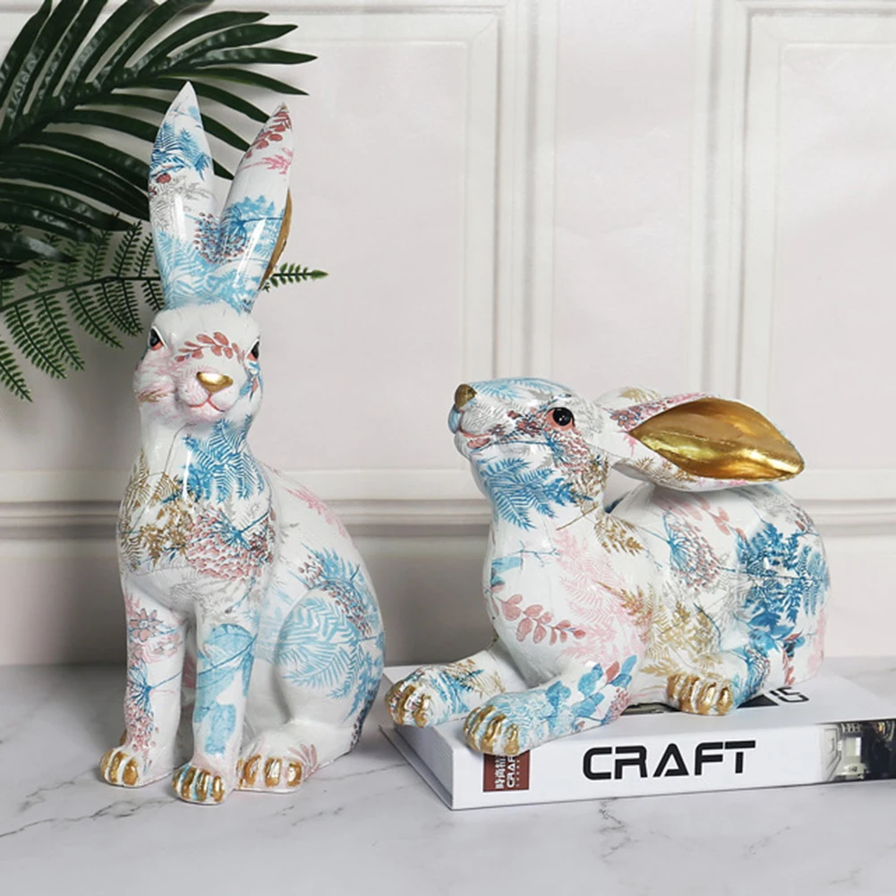 Lebensechte Kaninchen-Skulptur aus Kunstharz, niedlicher Druck, Kaninchen-Kaninchen-Dekoration, Osterhase-Ornament für Wohnzimmer