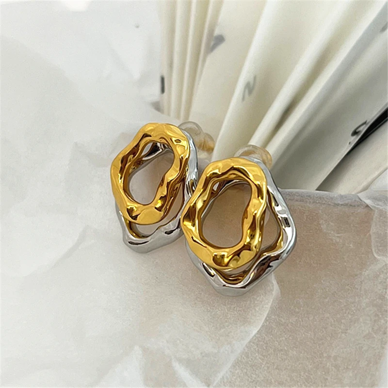 Double layer color matching glossy pendant female earrings simple fashion exquisite studs statement attendingcocktailaccessories