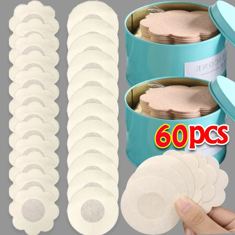 

60Pcs/box Cloth Nipple Cover Teat Hide Women Nipple Pasties Piece Breast Petals Invisible Bra Padding Chest Sticker Patch Covers