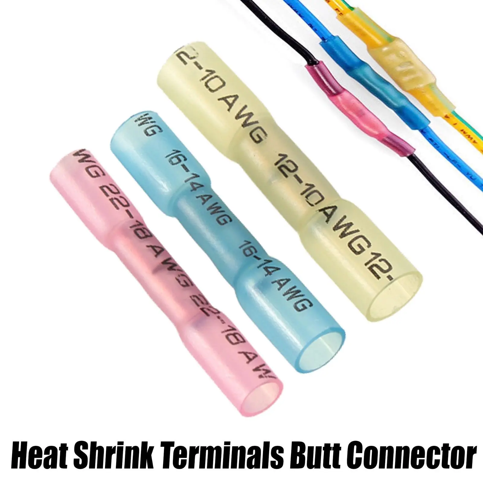 

100/200/300PCS Heat Shrink Butt Connectors Waterproof Electrical Splice Cable Crimp Terminals Wire Connectors AWG 22-10 Kit