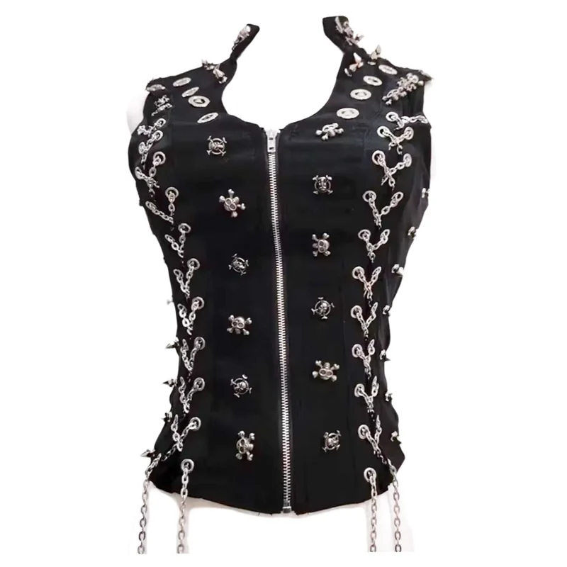 Summer 2026 Subculture Spicy Punk Style Rivet Chain Women's Vest, Gothic sleeveless vest for slim outside